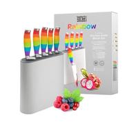Rainbow Colored Kitchen Knife Block Set - 5 Stainless Steel Bladed Knives - Brightly Multi-Coloured Ergonomic Handles, Stylish and Vibrant. Perfect for Every Cutting Requirement - 6 Piece Set