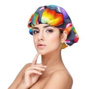 Rainbow-Colored Love Hearts Print Adult's Satin Sleeping Cap, Satin Bonnet for Sleeping - Silk Sleep Cap for Women and Men, Black, One size