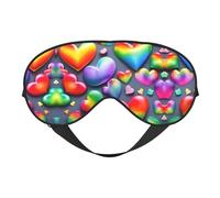 Rainbow-Colored Love Hearts Print Soft Eye Mask for Women Men Comfortable with Adjustable Strap for Travel Yoga Nap Shift Work