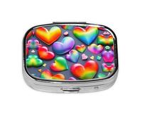 Rainbow-Colored Love Hearts Print Square Pill Box,Portable for Pocket Or Purse Pill Organizer Pill Container Holder