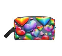 Rainbow-Colored Love Hearts Print Storage Bag，Zippered Storage Bags Travel Accessories Essential Toiletries Purse Pouch