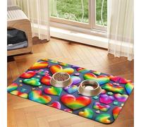 Rainbow-Colored Love Heartsprint Pet Absorbent Leather Tablecloth,Wipe Clean Quick Dry,Food Mat For Small Animals