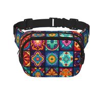 rainbow-colored pattern Fitness travel shoulder bag, fashionable and casual waist bag, square double-layer waist bag, Black, One Size, Black, One Size