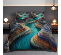 Rainbow-Colored Rock Face Duvet Cover Set Soft Microfiber Small Double Comforter Cover Sandstone Canyon Landscape Quilt Bedding Set with Hidden Zipper Closure And Comforter Cover Pillowcase