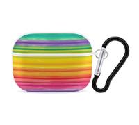Rainbow Colored Striped AirPods Pro 2 Case Cover, Shockproof Hard Shell Protective Case for Women Men, Compatible with Airpod Pro Case 2nd/1st Generation with Keychain-White