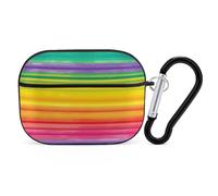 Rainbow Colored Striped AirPods Pro 2 Case Cover, Shockproof Hard Shell Protective Case for Women Men, Compatible with Airpod Pro Case 2nd/1st Generation with Keychain-Black