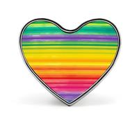 Rainbow Colored Striped Badges Heart with Button Design, Personalized Picture Pin Brooches, Heart Badge Holders for Decorate Hat Shirt Clothing Bag Accessories