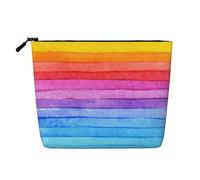 Rainbow Colored Striped, Cosmetic Bag Imitation Linen Makeup Bag Portable Travel Toiletry Bag
