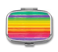 Rainbow Colored Striped Pill Box 2 Compartment Medicine Organizer Portable Pill Container Square Pill Holder for Pocket Travel Pill Case for Purse