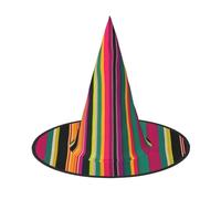 Rainbow Colored Striped Print Carnival Halloween Witch Hat Costume Accessory Foldable Cap Party Masquerade Decor