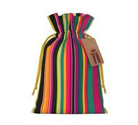 Rainbow Colored Striped Print Christmas Drawstring Gift Bags With Cards For Xmas Party Decorations Holiday