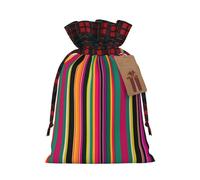 Rainbow Colored Striped Print Festive Christmas Drawstring Gift Bags For Xmas Decorative Present Wrapping Needs