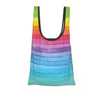 Rainbow Colored Striped Print Foldable Reusable Grocery Bag Lightweight Shopping Tote for Groceries Travel Beach Eco-Friendly Compact Adventure Tote