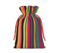 Rainbow Colored Striped Print Gift Reusable Drawstring Pouches For Party Favors Seasonal Winter Celebration Bags