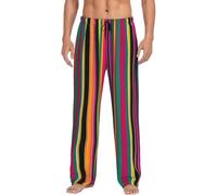 Rainbow Colored Striped print Mens PJ Pajama Pants Bottoms Lounge Sleep Pants Sleepwear with Pockets Microfleece, Black, X-Large