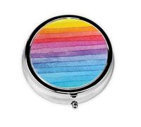 Rainbow Colored Striped Print Mini Metal Pill Box 2.0x2.0x0.7 in Round Travel Medicine Pill Organizer Box for Purse Pocket