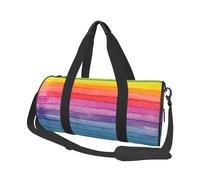 Rainbow Colored Striped Print Round Duffel Bag, Canvas Overnight Travel Tote Bag, Waterproof and Tear-Resistant.Foldable Weekend Travel Bag