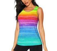 Rainbow Colored Striped Print Sleeveless Workout Tops,Racerback Tank Tops, Athletic Shirts for Yoga,Running,Gym