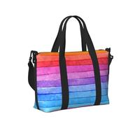 Rainbow Colored Striped Print Travel Hand Bag Portable Foldable Shoulder Tote Bags for Weekend Trip Gym Vacation