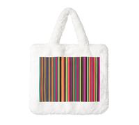 Rainbow Colored Striped Printing Fluffy Shoulder Bag Ladies Plush Underarm Bag Tote Bag Furry Purse Handbag For Work Travel, White, One Size
