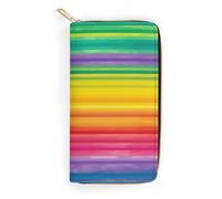 Rainbow Colored Striped Slim Thin Credit Card Wallet, PU Leather Bifold Cash Wallet, Zipper Coin Pocket Id Window Wallet Storage Bag Wallet Coin Purse Pouch Change Holder Small with Zipper for Men And