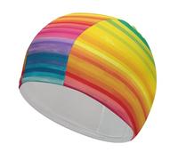 Rainbow Colored Striped Swim Cap for Adult, Elastic Fabric Swimming Cap, Comfortable Bathing Cap for Long & Short Hair