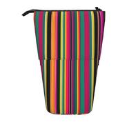 Rainbow Colored Striped Vertical Retractable Pencil Case Stationery Box Adult Office Organizer Box
