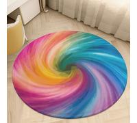 Rainbow Colored Swirl Round Area Rug - Non-Slip Circle Doormat for Entryway, Washable Low-Profile Throw Rugs for Living Room, Bedroom, Office, Kitchen, Stain Resistant Floor Mat 90 * 90cm