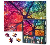 Rainbow Colored Tree Jigsaw Puzzle 1000 Pieces for Adults Autumn Landscape Puzzle Majestic Fall Foliage Vibrant Leaves Nature Scene Relaxing Challenging Activity 27.5x19.7 Inch