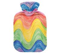 Rainbow Colored Wavy Lines Water Bottle for hot Water with Soft Cover, 2L hot Compress Bag for Arthritis, Arthritis