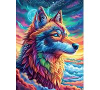 Rainbow-Colored Wolf in A Magical Forest 500 Pieces Set Classic Jigsaw Puzzle Scenery Science Fiction Teen Fans 14-18 Yrs Logic Skill Leisure Adventure Valentines Thick Cardboard Creativity & Gift G