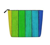 Rainbow Colored Wood Background Cosmetic Bag - Single Layer Large Capacity Travel Organizer, Daily Organizer with Zipper