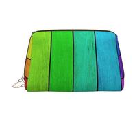 Rainbow Colored Wood Background Leather Makeup Bag Travel Toiletry Organizer - Portable PVC Cosmetic Pouch for Women