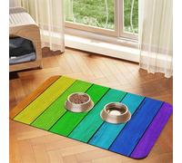 Rainbow Colored Wood Background Patterned Pet Feeding Mat with Water-Absorbing PU Top & Rubber Base - Anti-Slip Dog Cat Food Mat for Cats, Dogs & Pets, 30x45cm