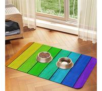 Rainbow Colored Wood Background print Cats Pet Bowl Placemat Pet Feeding Mats for Dogs, Non-Slip PU Leather Tablecloth for Pets