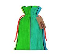 (Rainbow Colored Wood Background) Print Christmas New Year Candy Gift Bag, Red Xmas Ribbon Drawstring Bags for Kids Xmas Holiday Eve Presents S Size