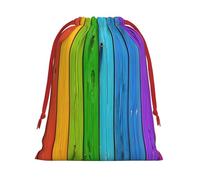 Rainbow Colored Wood Background -Print Drawstring Gifts Bags M Size - Soft Flannel Fabric Reusable For Wedding Party Favors Gifts Packaging