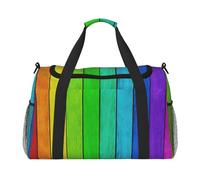 Rainbow Colored Wood Background Print Everyday Use Travel Duffle Bag Large Capacity Travel Bag Stylish Functional Bag, Black, One Size