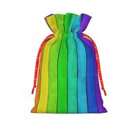 Rainbow Colored Wood Background Print Festive Christmas Bag Drawstring Gift Reusable Sack For Holiday Presents Xmas