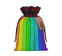 Rainbow Colored Wood Background Print Festive Christmas Drawstring Gift Bags For Xmas Decorative Present Wrapping Needs