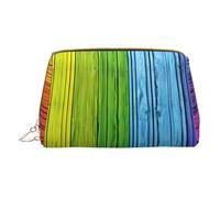 Rainbow Colored Wood Background Print Makeup Bag Portable Leather Waterproof Cosmetic Bag Clutch Makeup Brush Bag (6.7x4.3in)