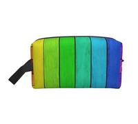 Rainbow Colored Wood Background Print Portable Travel Toiletry Storage Bag Large Capacity 600D Polyester Cosmetic Storage Bag