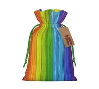 Rainbow Colored Wood Background -Print Reusable Burlap Pouches - Rustic Wedding Favor Bags For Celebrations, Personalized Drawstring Bags Kraft Tag.