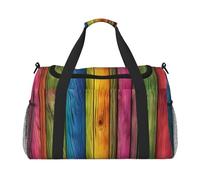 Rainbow Colored Wood Background Print Stylish Foldable Carry On Tote with Waterproof Zipper for Weekend Getaways Bag