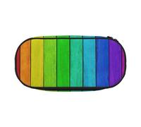 Rainbow Colored Wood Background Print Unisex Pencil Case Pouch - Compact Design for Pencils, Small Items - Double-Headed Zipper