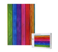 Rainbow Colored Wood Background Printed 1000 Piece Jigsaw Puzzle for Adults, Cut Brain Teaser Game for Family Home Decor Gift(29.5x19.7 Inch)