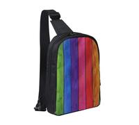Rainbow Colored Wood Background Printed Chest Bag Sling Bag for Men Women, Waterproof Crossbody Backpack Men Bag for Runner Workout Hiking Cycling Travel