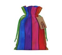 Rainbow Colored Wood Background Printed Christmas Drawstring Bags for Party Xmas Gift Wrapping, Green Christmas Ribbon, S