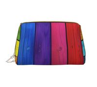 Rainbow Colored Wood Background Printed Makeup Bag for Women Portable Leather Make up Bag Travel Zipper Cosmetic Bags Organizer