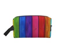 Rainbow Colored Wood Background Printed Makeup Bag Travel Portable Cosmetic Bag Large Capacity Makeup Case Toiletry Handbag Organiser for Women